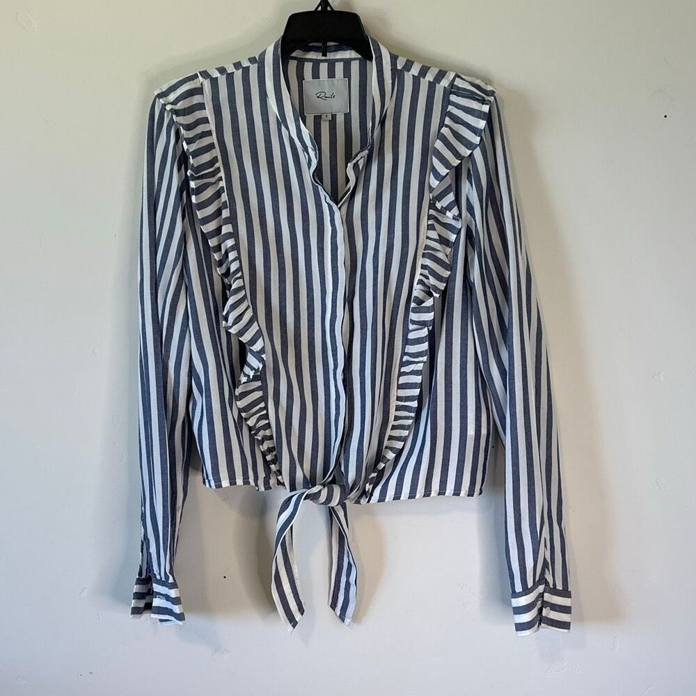 Rails Piper bLue Ocean Stripes Long Sleeve Ruffle Tie waist Blouse S